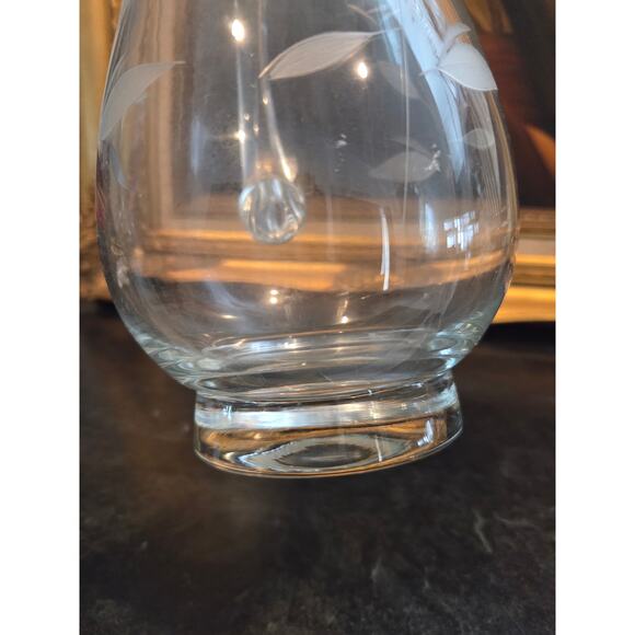 Vintage 1950s Romanian Etched Glass Decanter 17" w/ Stopper Floral Design - Picture 8 of 9